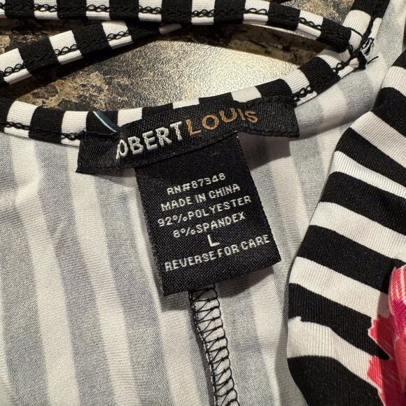 Top Cowl Floral Cottage Academia Preppy Romantic Retro Stripe Black Pink Large - Picture 2 of 4
